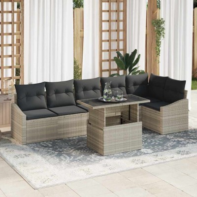 Conjunto de sofá de jardín 7 pcs Gris claro 100 x 55 x 73 cm