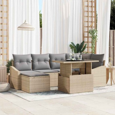 Conjunto de sofá de jardín con cojín 7 pcs beige y gris claro
