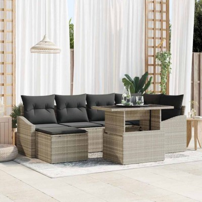 Conjunto de sofá de jardín con cojín 7 pcs Gris claro