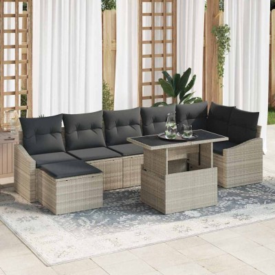 Conjunto de sofá de jardín con cojín 8 pcs Gris claro