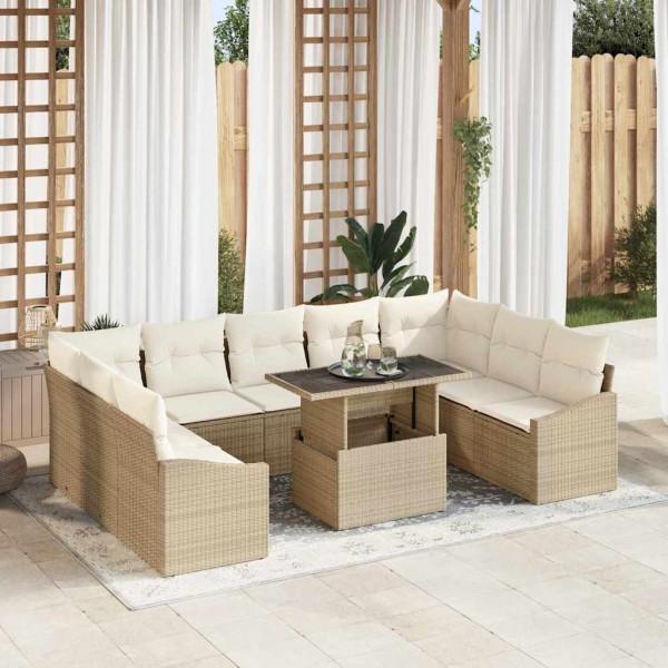 Conjunto de sofá de jardín con cojín 10 pcs beige y crema