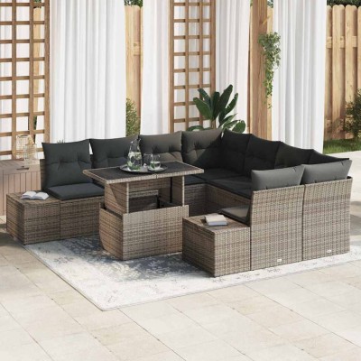 Conjunto de sofá de jardín Manual 9 pcs Gris 100 x 55 x 73 cm