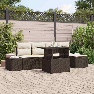 Conjunto de sofá de jardín con cojín 6 pcs Marrón y crema