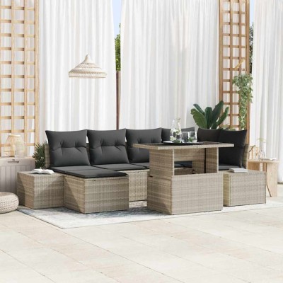 Conjunto de sofá de jardín con cojín 7 pcs Gris claro