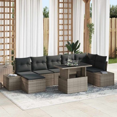 Conjunto de sofá de jardín con cojín 8 pcs Gris