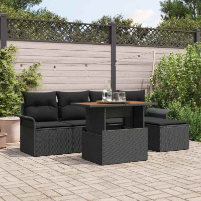 Conjunto de sofá de jardín con cojín 6 pcs Negro