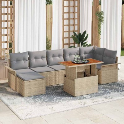 Conjunto de sofá de jardín con cojín 8 pcs beige y gris claro