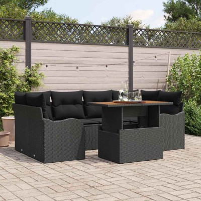 Conjunto de sofá de jardín Manual 7 pcs Negro 100 x 55 x 73 cm