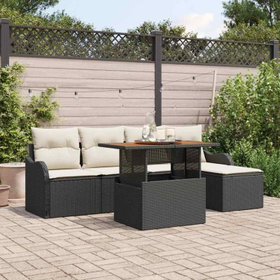 Conjunto de sofá de jardín con cojín 6 pcs Negro y crema