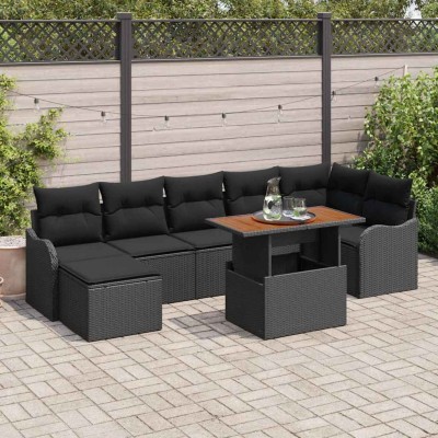 Conjunto de sofá de jardín con cojín 8 pcs Negro