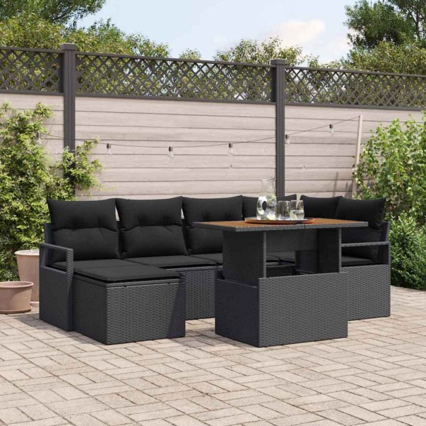 Conjunto de Comedor de Jardín con cojín 7 pcs Negro y Marrón