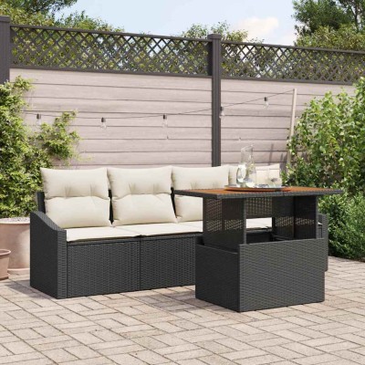 Conjunto de sofá de jardín con cojín 5 pcs Negro Poliratán