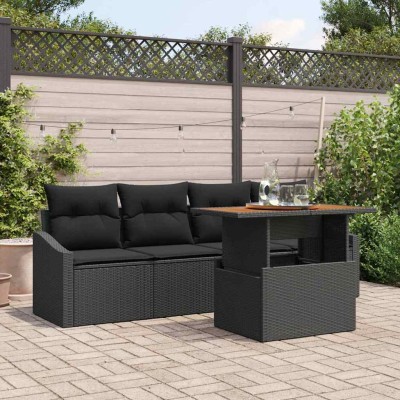 Conjunto de sofá de jardín con cojín 5 pcs Negro Poliratán