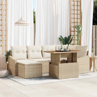 Conjunto de Comedor de Jardín con cojín 7 pcs Beige y Crema
