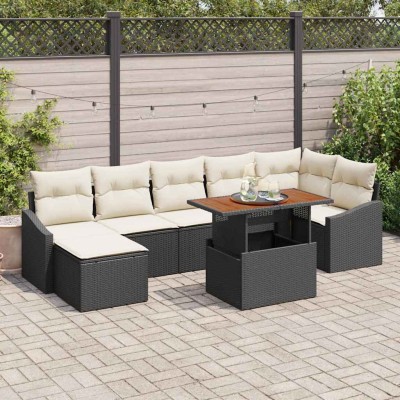 Conjunto de Comedor de Jardín con cojín 8 pcs Negro y crema