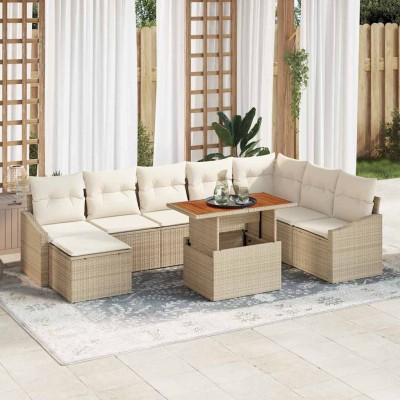 Conjunto de Comedor de Jardín con cojín 9 pcs Beige y Crema