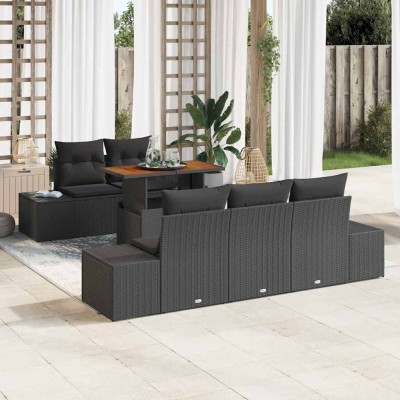 Conjunto de Comedor de Jardín con cojín 6 pcs Negro y Marrón