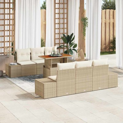Conjunto de Comedor de Jardín con cojín 7 pcs Beige y Crema