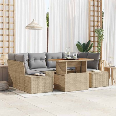 Conjunto de Comedor de Jardín con cojín 7 pcs Beige y gris