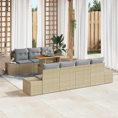 Conjunto de Comedor de Jardín con cojín 8 pcs Beige y gris