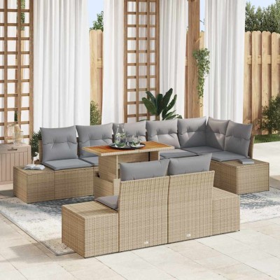 Conjunto de Comedor de Jardín con cojín 9 pcs Beige y gris