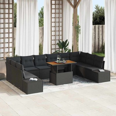 Conjunto de sofá de jardín con cojín 11 pcs Negro y Marrón