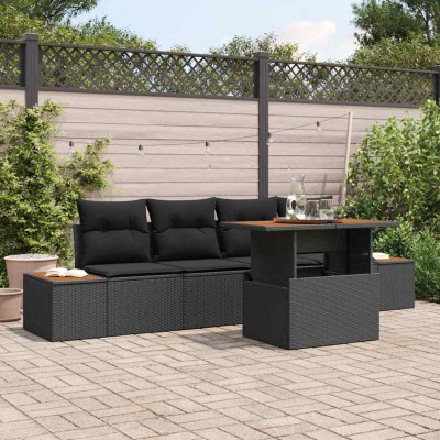 Conjunto de Comedor de Jardín con cojín 5 pcs Negro y Marrón