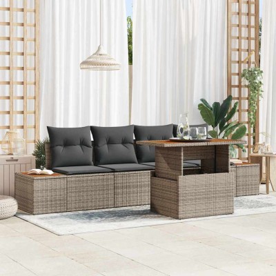 Conjunto de Comedor de Jardín con cojín 5 pcs Gris y marrón