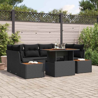 Conjunto de Comedor de Jardín con cojín 7 pcs Negro y Marrón