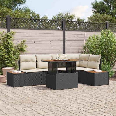 Conjunto de Comedor de Jardín con cojín 6 pcs Negro y Beige