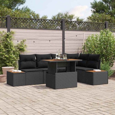 Conjunto de Comedor de Jardín con cojín 6 pcs Negro y Marrón