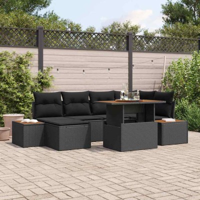 Conjunto de Comedor de Jardín con cojín 7 pcs Negro y Marrón