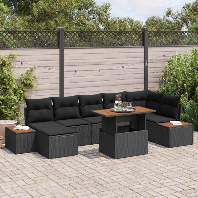 Conjunto de Comedor de Jardín con cojín 8 pcs Negro y Marrón