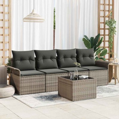 Conjunto de sofá de jardín con cojín 5 pcs Gris 55 x 55 x 37 cm