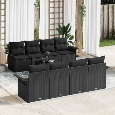 Conjunto de sofá de jardín Manual 9 pcs Negro 55 x 55 x 37 cm