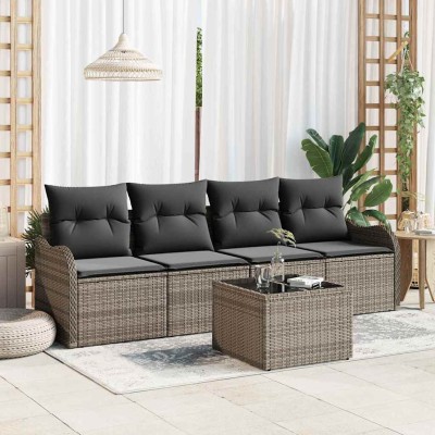 Conjunto de sofá de jardín con cojín 5 pcs Gris 55 x 55 x 37 cm