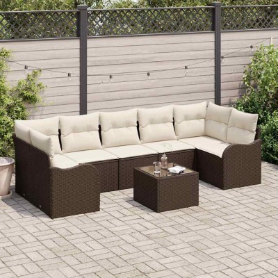 Conjunto de sofá de jardín 8 pcs Marrón y crema 55 x 55 x 37 cm