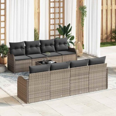 Conjunto de sofá de jardín con cojín 9 pcs Gris 55 x 55 x 37 cm