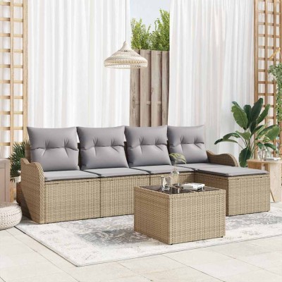 Conjunto de sofá de jardín con cojín 6 pcs Negro Poliratán