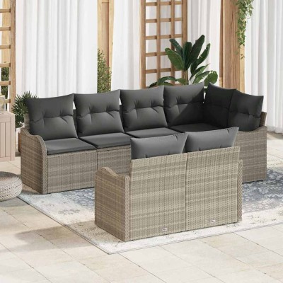 Conjunto de sofá de jardín con cojín 7 pcs Gris Claro Poliratán