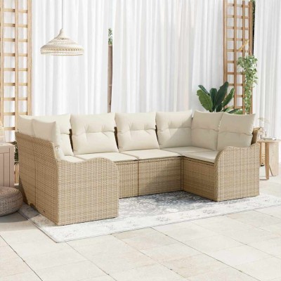 Conjunto de sofá de jardín 6 pcs Beige y blanco Poliratán