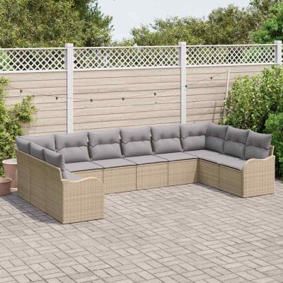 Conjunto de sofá de jardín 10 pcs beige y gris claro Poliratán