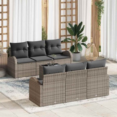 Conjunto de sofá de jardín con cojín 7 pcs Gris 55 x 55 x 37 cm