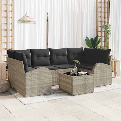 Conjunto de sofá de jardín 7 pcs Gris Claro y Gris Oscuro