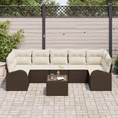 Conjunto de sofá de jardín 8 pcs Marrón y crema 55 x 55 x 37 cm
