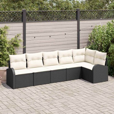 Conjunto de sofá de jardín 6 pcs Negro y blanco Poliratán