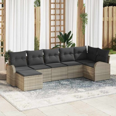 Conjunto de sofá de jardín 7 pcs Gris Claro Poliratán