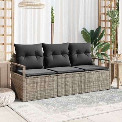 Conjunto de sofá de jardín con cojín 3 pcs Gris
