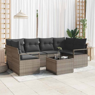 Conjunto de sofá de jardín con cojín 7 pcs Gris 55 x 55 x 37 cm