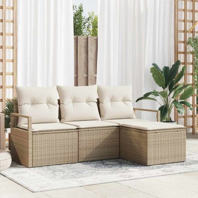 Conjunto de sofá de jardín con cojín 4 pcs Beige y Crema